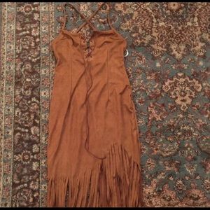LF suede fringe dress lace-up front criss cross